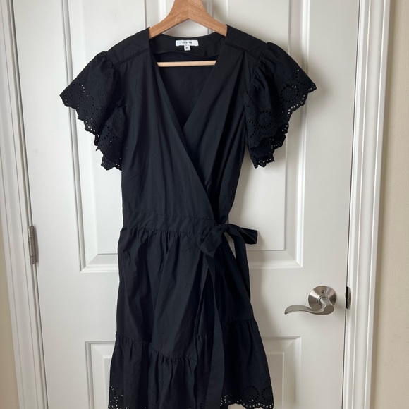 MAETTE / STELLA & DOT MALLORY WRAP DRESS, Black eyelet ruffle sleeves size XS - Picture 2 of 6